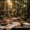 Sunlight through a Southeast Asian rainforest canopy